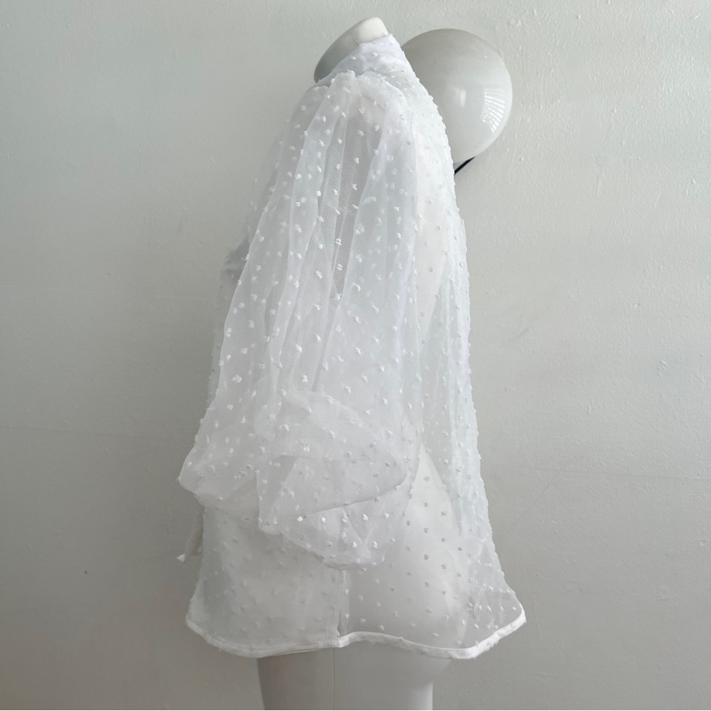 ZARA Elegant White Sheer Polka Dot Blouse TOP LARGE - Picture 9 of 11